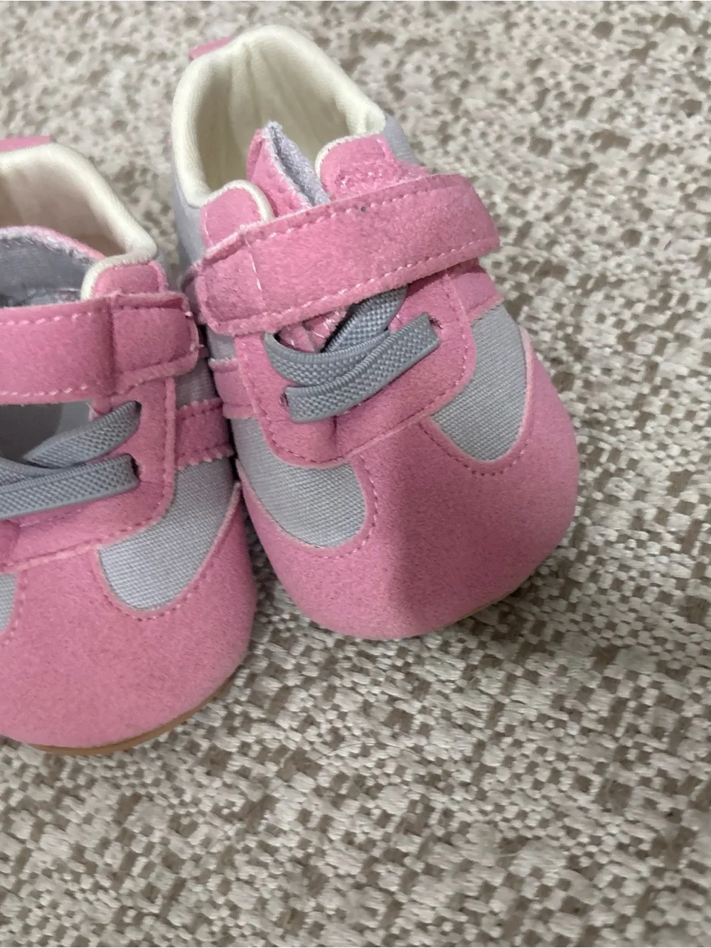 Girls' Pink and Light Gray Velcro Sneakers